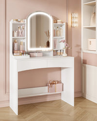 Coiffeuse avec Miroir Rond LED et Bijoux Cachés - Sofia