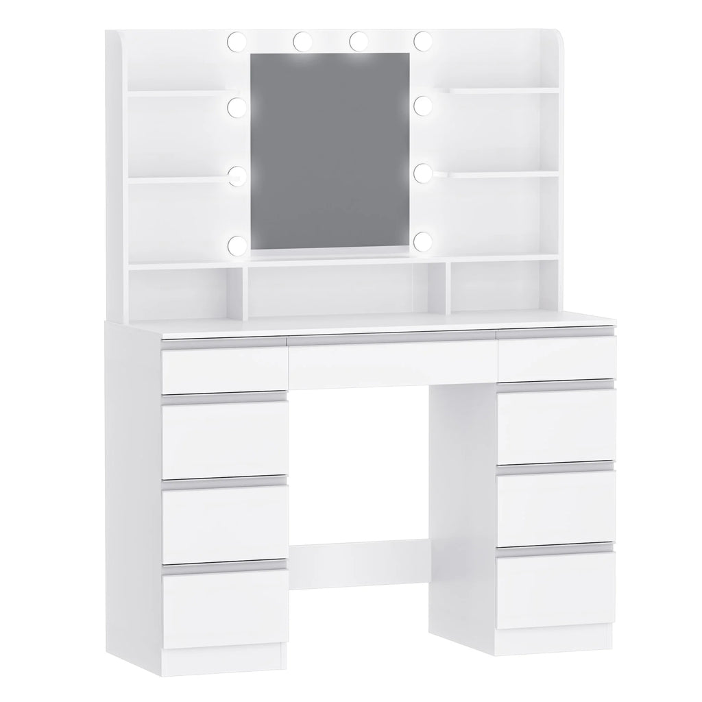 Coiffeuse avec Grand Miroir HD et 9 Tiroirs - Chloé