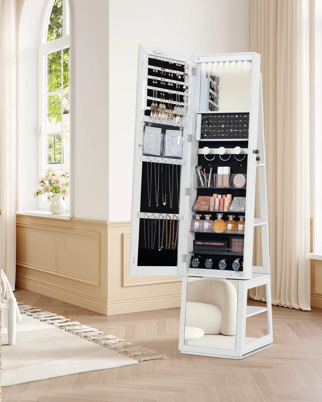 Armoire à Bijoux Rotative avec Miroir Pleine Longueur - Rose – vue 2