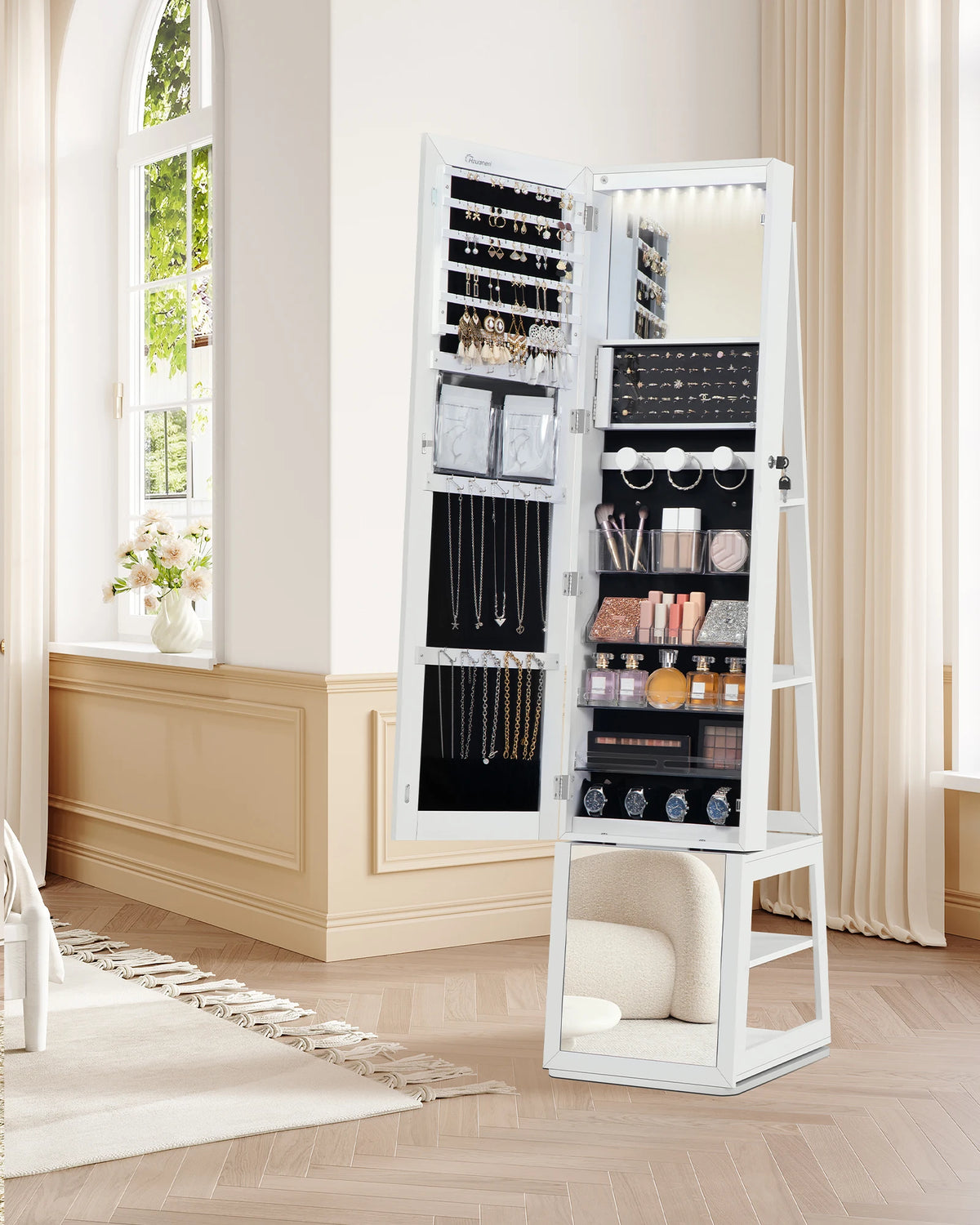 Armoire à Bijoux Rotative avec Miroir Pleine Longueur - Rose – vue 2
