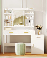 Coiffeuse 100 cm avec Miroir, 3 Tiroirs et Armoire - Louise