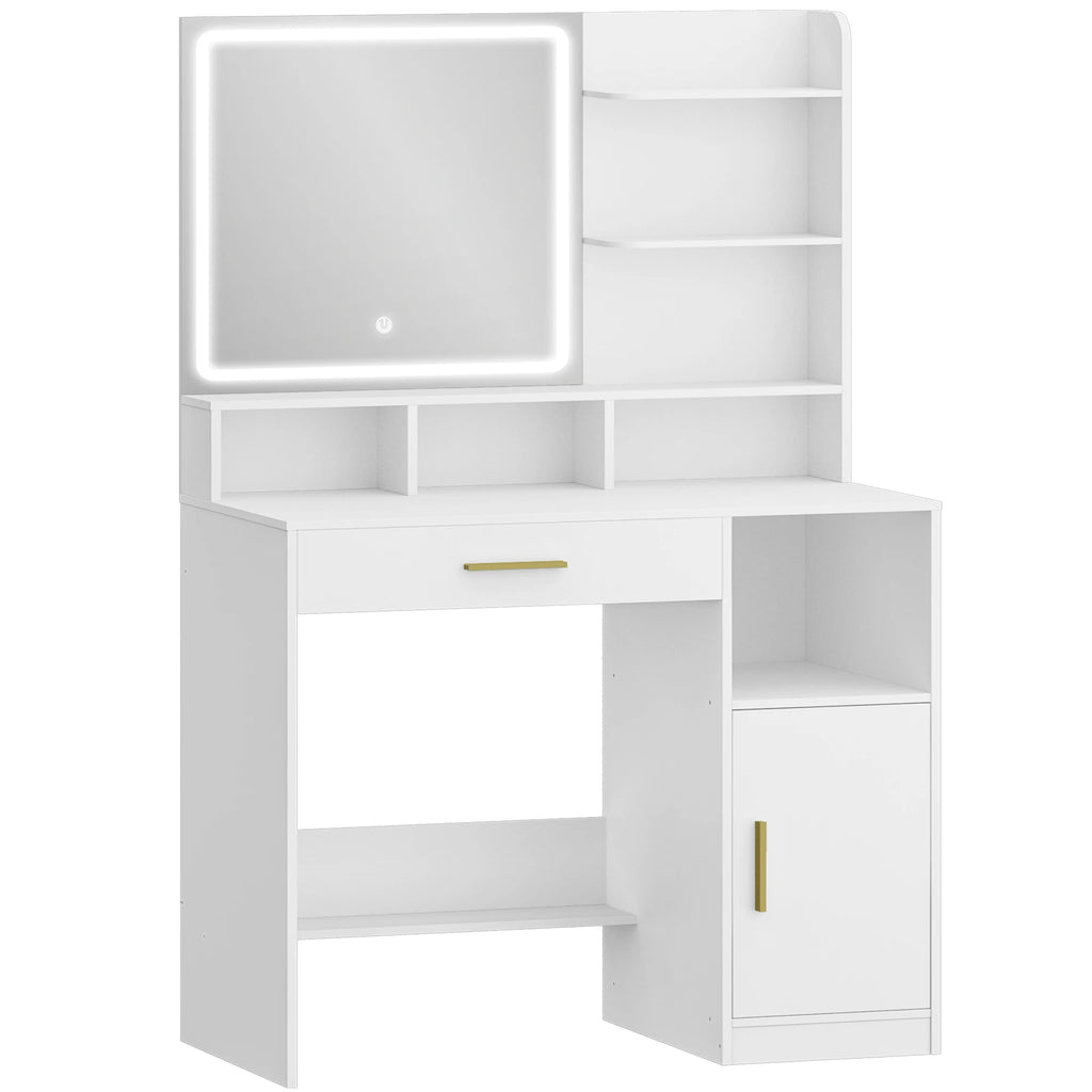 Coiffeuse avec Barre LED, Tiroirs et Armoire - Anna