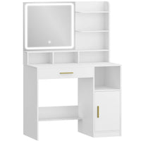 Coiffeuse avec Barre LED, Tiroirs et Armoire - Anna