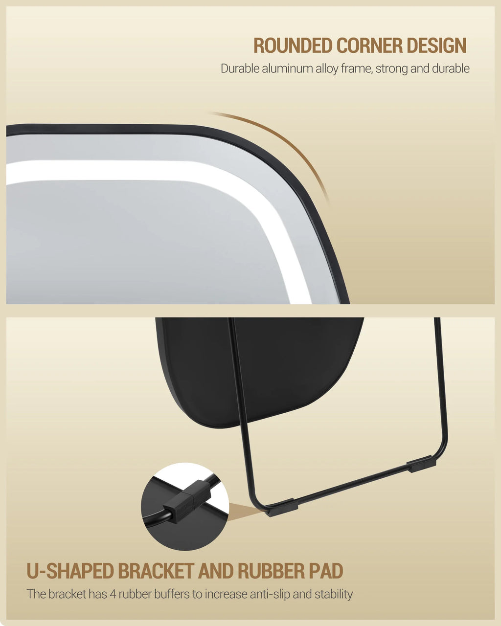 Miroir sur Pied Lumineux Noir 3 Couleurs - Iris – vue 5