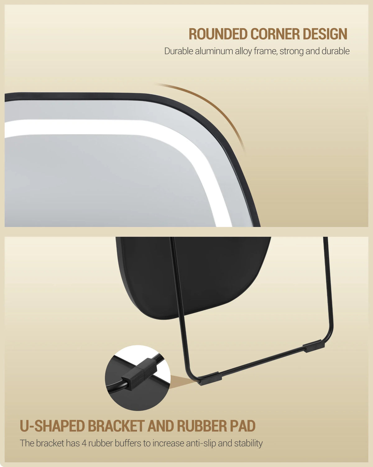 Miroir sur Pied Lumineux Noir 3 Couleurs - Iris – vue 5