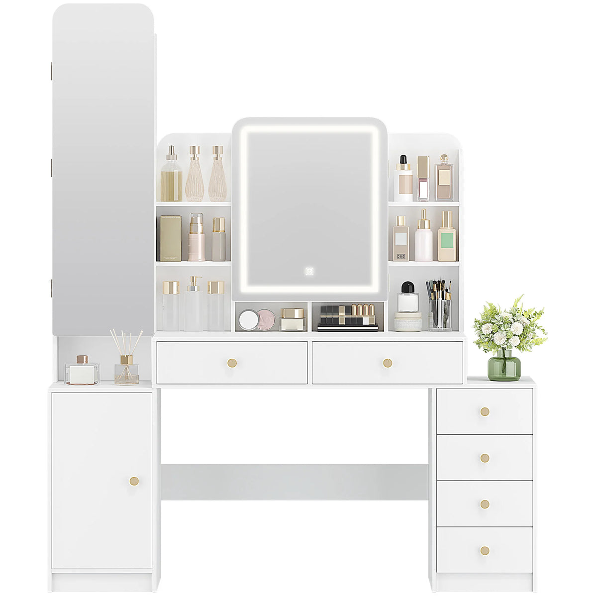 Coiffeuse avec Miroir Pleine Longueur et 6 Tiroirs - Gabrielle