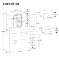 Coiffeuse 100 cm avec Miroir LED et Armoire - Julie – vue 6