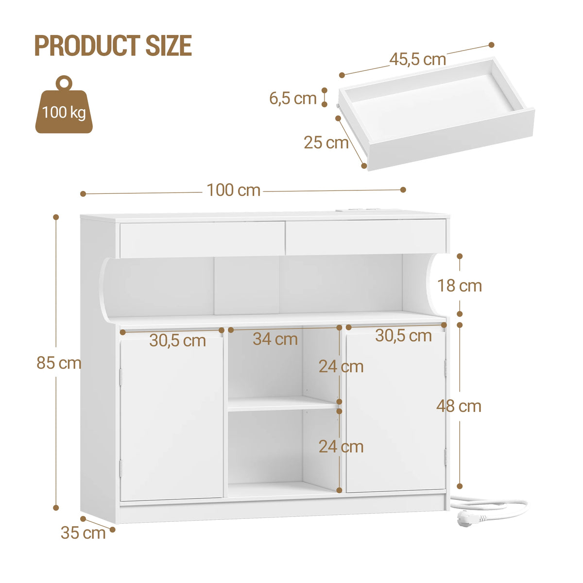 Buffet de Cuisine LED avec Multiprise - Aaron – vue 6